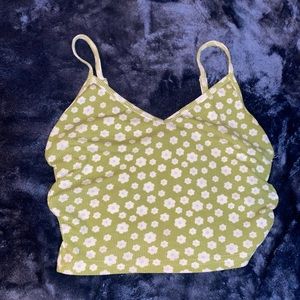 F21 floral green ribbed tank !
